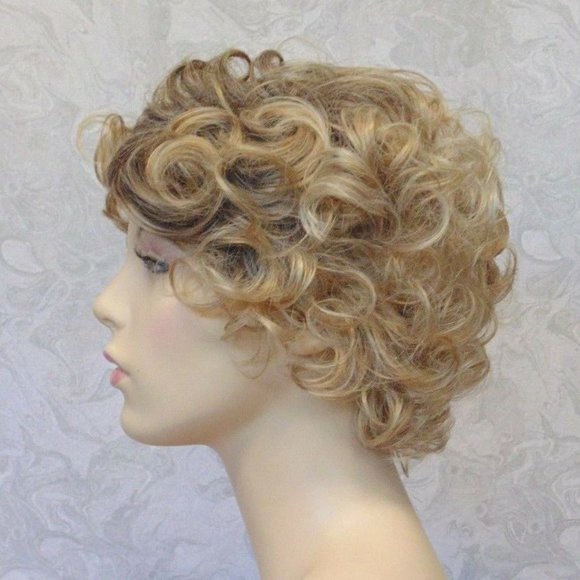 Short Curly Sandy Blonde wDark Roots Synthetic Wig main image 12